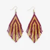 INK + ALLOY Haley Game Day Stacked Triangle Beaded Fringe Earrings Dark Red and Gold