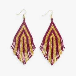 INK + ALLOY Haley Game Day Stacked Triangle Beaded Fringe Earrings Dark Red and Gold