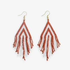 INK + ALLOY Haley Game Day Stacked Triangle Beaded Fringe Earrings Burnt Orange and White