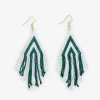 INK + ALLOY Haley Game Day Stacked Triangle Beaded Fringe Earrings Dark Green and White