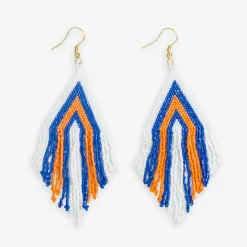 INK + ALLOY Haley Game Day Stacked Triangle Beaded Fringe Earrings Blue and Orange