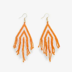 INK + ALLOY Haley Game Day Stacked Triangle Beaded Fringe Earrings Orange and White