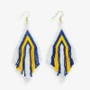 INK + ALLOY Haley Game Day Stacked Triangle Beaded Fringe Earrings Navy and Yellow