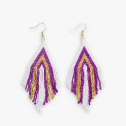 INK + ALLOY Haley Game Day Stacked Triangle Beaded Fringe Earrings Purple and Gold