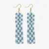 INK + ALLOY Harriet Woven Top Gingham Beaded Fringe Earrings Light Blue