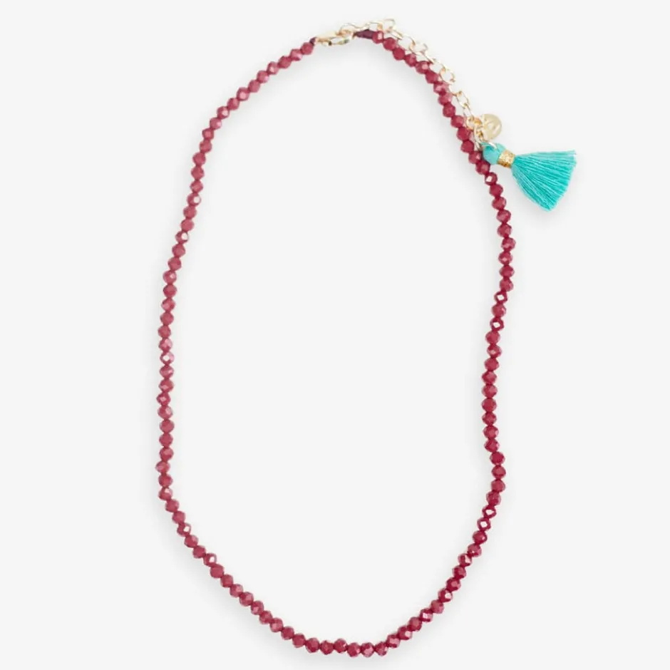 INK + ALLOY Hayden Solid Single Strand Crystal Necklace With Tassel Maroon