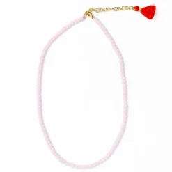 INK + ALLOY Hayden Solid Single Strand Crystal Necklace With Tassel Pink