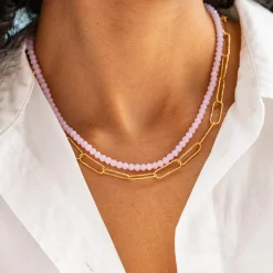 INK + ALLOY Hayden Solid Single Strand Crystal Necklace With Tassel Pink