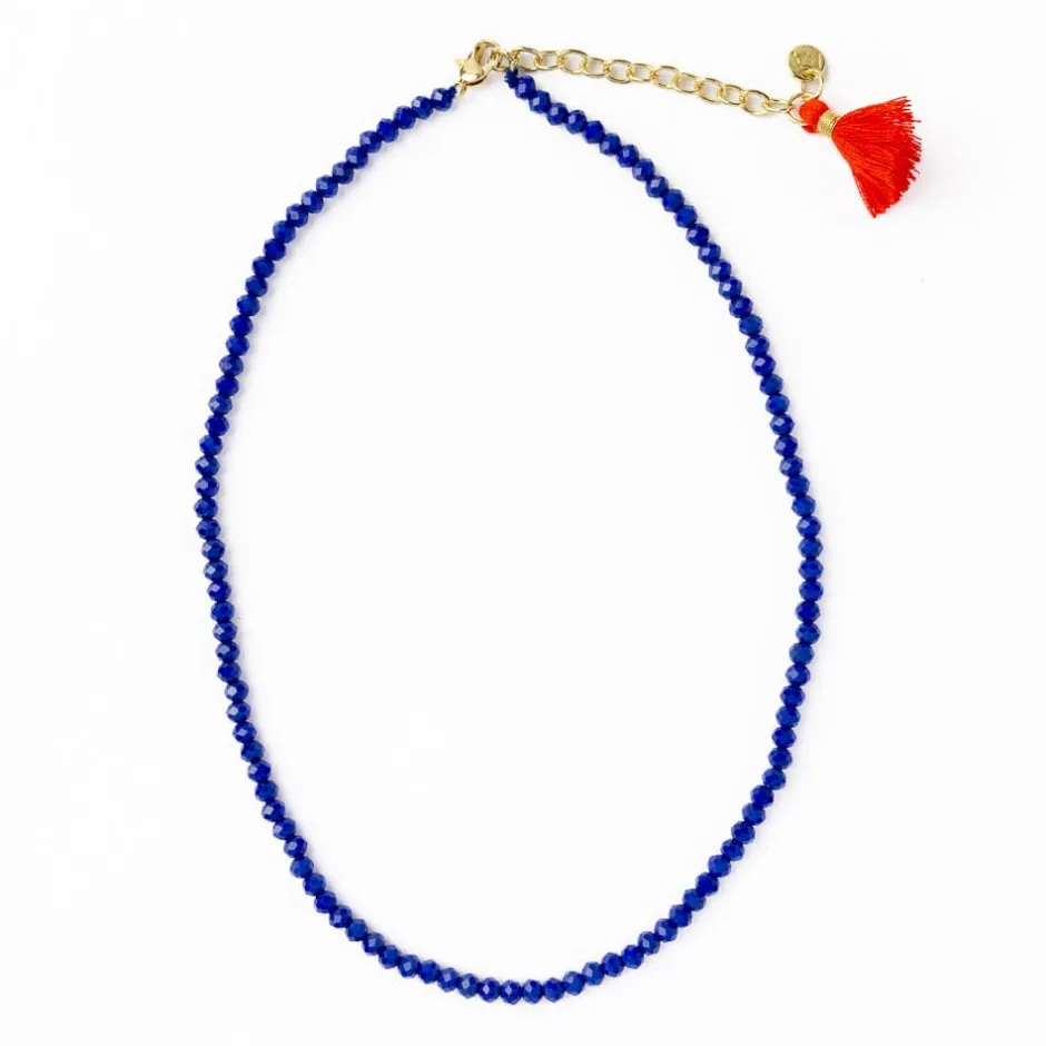 INK + ALLOY Hayden Solid Single Strand Crystal Necklace With Tassel Royal Blue