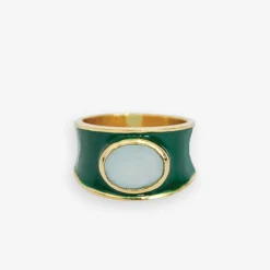 INK + ALLOY Hazel Oval Stone With Enamel Band Ring Green/Light Blue- Size 7