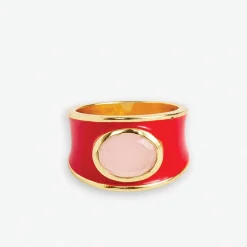 INK + ALLOY Hazel Oval Stone With Enamel Band Ring Red/Blush- Size 7