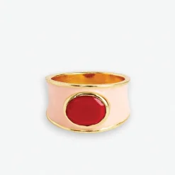 INK + ALLOY Hazel Oval Stone With Enamel Band Ring Blush/Red- Size 7