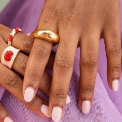 INK + ALLOY Hazel Oval Stone With Enamel Band Ring Blush/Red- Size 7
