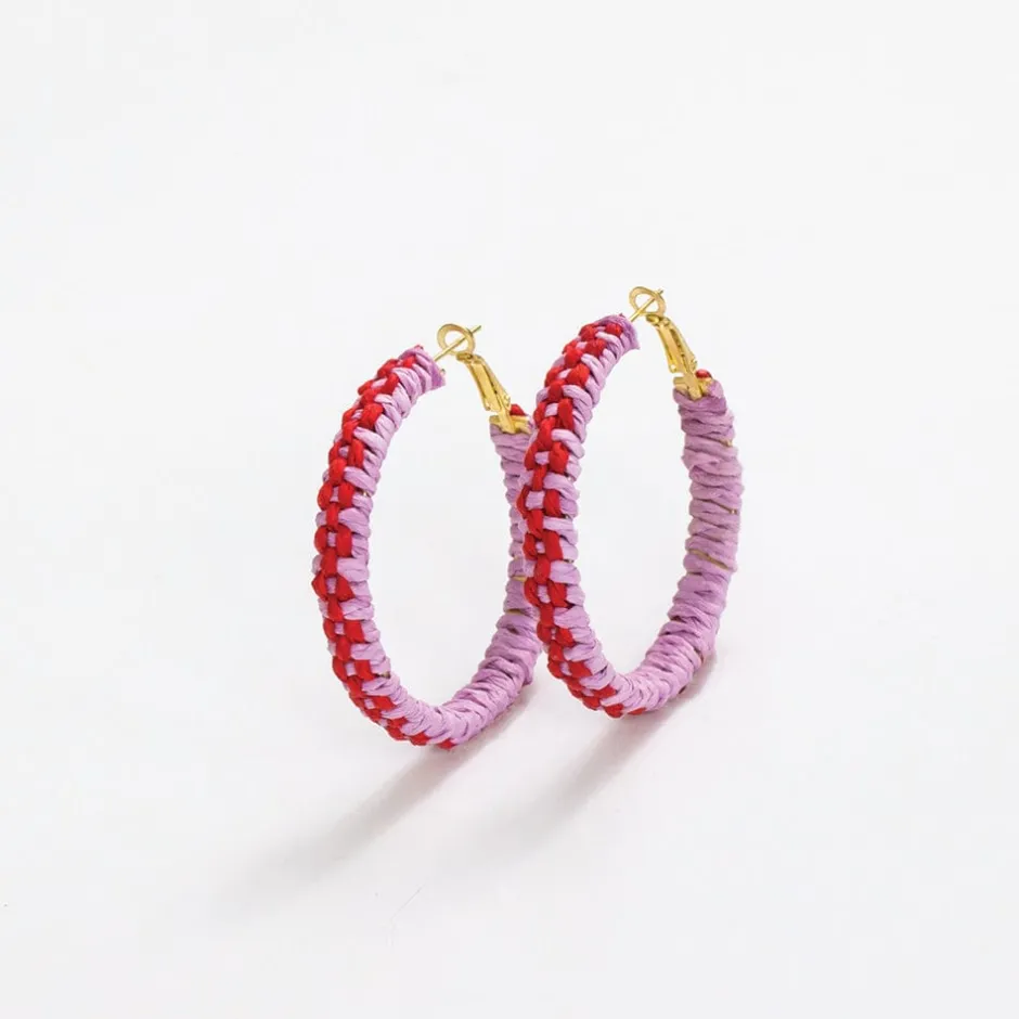 INK + ALLOY Holly Two-Color Woven Raffia Hoops Light Lavender/Poppy
