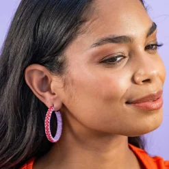 INK + ALLOY Holly Two-Color Woven Raffia Hoops Light Lavender/Poppy
