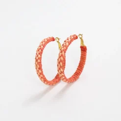 INK + ALLOY Holly Two-Color Woven Raffia Hoops Coral/Peach