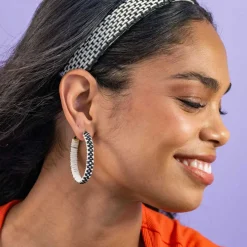INK + ALLOY Holly Two-Color Woven Raffia Hoops Coral/Peach