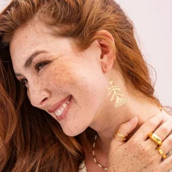 INK + ALLOY Ingrid Botanical Abstract Floral Leaf Drop Earrings Brass