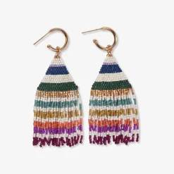 INK + ALLOY James Mini Gold Hoop Horizontal Stripes Beaded Fringe Earrings Muted