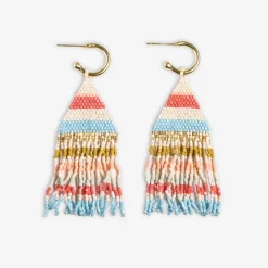 INK + ALLOY James Mini Gold Hoop Horizontal Stripes Beaded Fringe Earrings Amalfi
