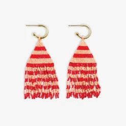 INK + ALLOY James Mini Gold Hoop Two Tone Stripes Beaded Fringe Earrings Poppy