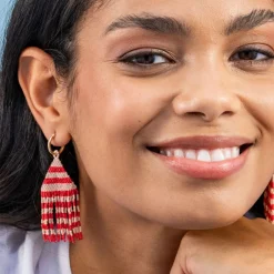 INK + ALLOY James Mini Gold Hoop Two Tone Stripes Beaded Fringe Earrings Poppy