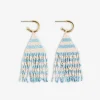 INK + ALLOY James Mini Gold Hoop Two Tone Stripes Beaded Fringe Earrings Light Blue