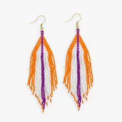 INK + ALLOY Jane Game Day Triangle with Stripe Beaded Fringe Earrings Orange and Purple
