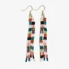 INK + ALLOY June Mini Checked Pattern Petite Beaded Fringe Earrings Multi-Check