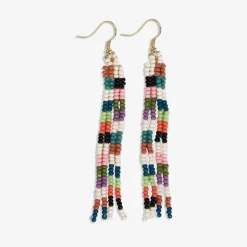 INK + ALLOY June Mini Checked Pattern Petite Beaded Fringe Earrings Multi-Check