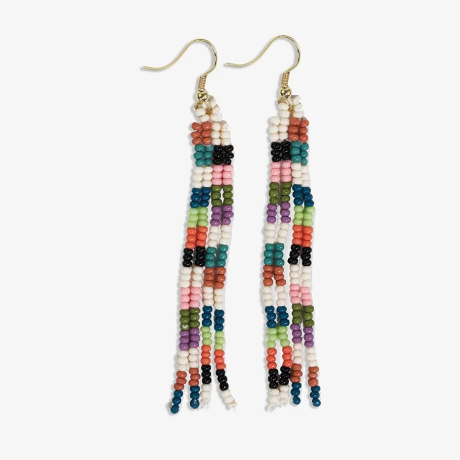 INK + ALLOY June Mini Checked Pattern Petite Beaded Fringe Earrings Multi-Check