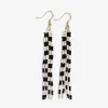 INK + ALLOY June Mini Checked Pattern Petite Beaded Fringe Earrings Black/White