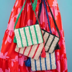 INK + ALLOY Kai Striped Raffia Crossbody Royal Blue