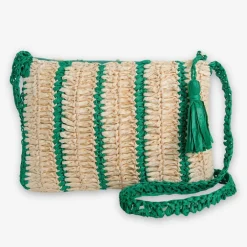 INK + ALLOY Kai Striped Raffia Crossbody Kelly Green