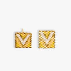 INK + ALLOY Kallie Chevron Rectangle Post Beaded Earrings Lemon