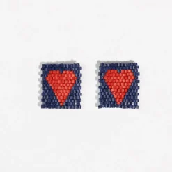 INK + ALLOY Kallie Heart Rectangle Post Beaded Earrings Navy Red