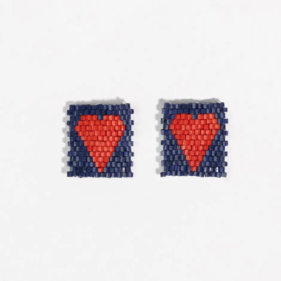 INK + ALLOY Kallie Heart Rectangle Post Beaded Earrings Navy Red