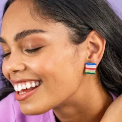INK + ALLOY Kallie Horizontal Stripes Rectangle Post Beaded Earrings Rio