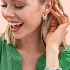 INK + ALLOY Kallie Rectangle Post Beaded Earrings Mint