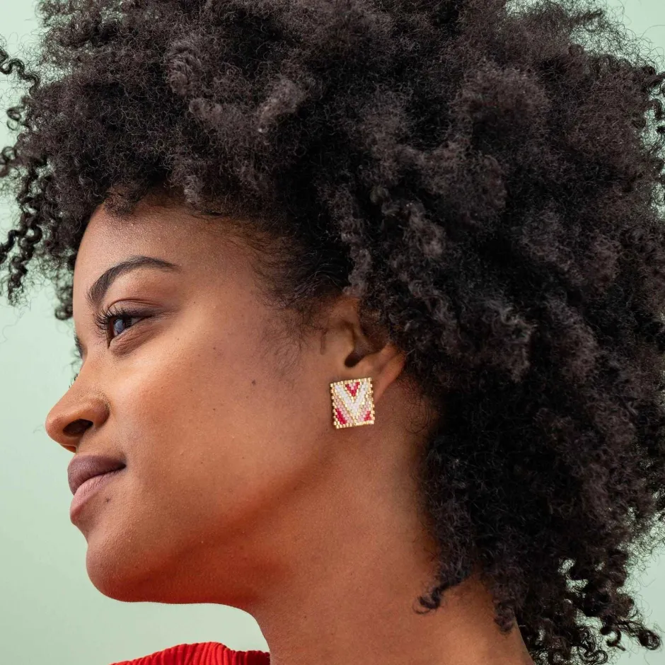 INK + ALLOY Kallie Rectangle Post Beaded Earrings Blush