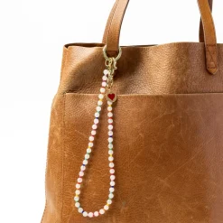 INK + ALLOY Kate White Beaded Bag Charm with Brass Heart