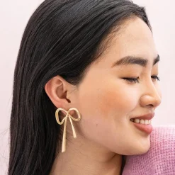 INK + ALLOY Katie Large Ribbon Bow Post Earrings Brass