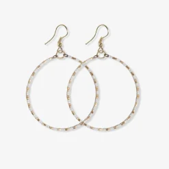 INK + ALLOY Kelly Checkered Beaded Hoop Earrings Cream