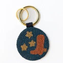 INK + ALLOY Kelsey Boot Seed Bead Bag Accessory Key Ring Navy
