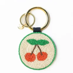 INK + ALLOY Kelsey Cherries Seed Bead Bag Accessory Key Ring Red