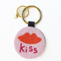 INK + ALLOY Kelsey Kiss Seed Bead Bag Accessory Key Ring Pink
