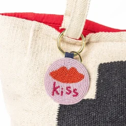 INK + ALLOY Kelsey Kiss Seed Bead Bag Accessory Key Ring Pink