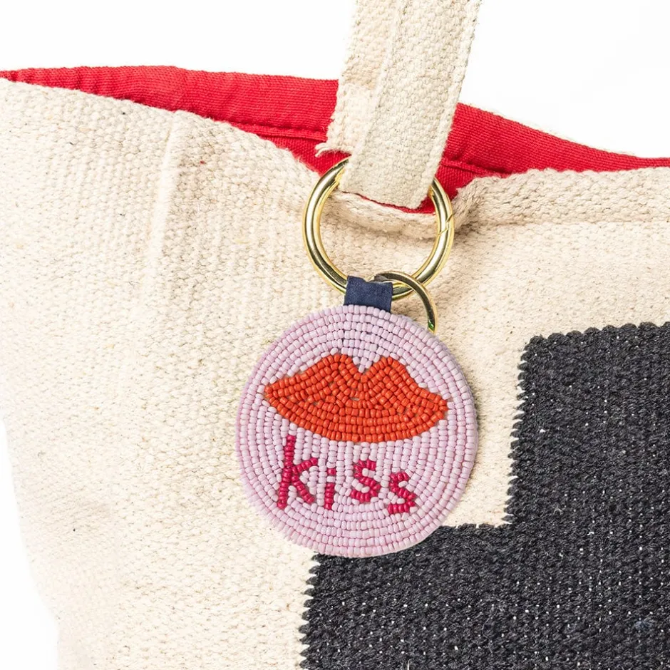 INK + ALLOY Kelsey Kiss Seed Bead Bag Accessory Key Ring Pink