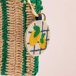 INK + ALLOY Kelsey Lemons Seed Bead Bag Accessory Key Ring Lemon Yellow Ivory