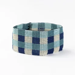 INK + ALLOY Kendall Gingham Beaded Stretch Bracelet Blue
